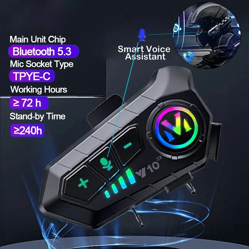 Universal Motorcycle Helmet Intercom Headset - Intercom Bluetooth V10 2X pour casque