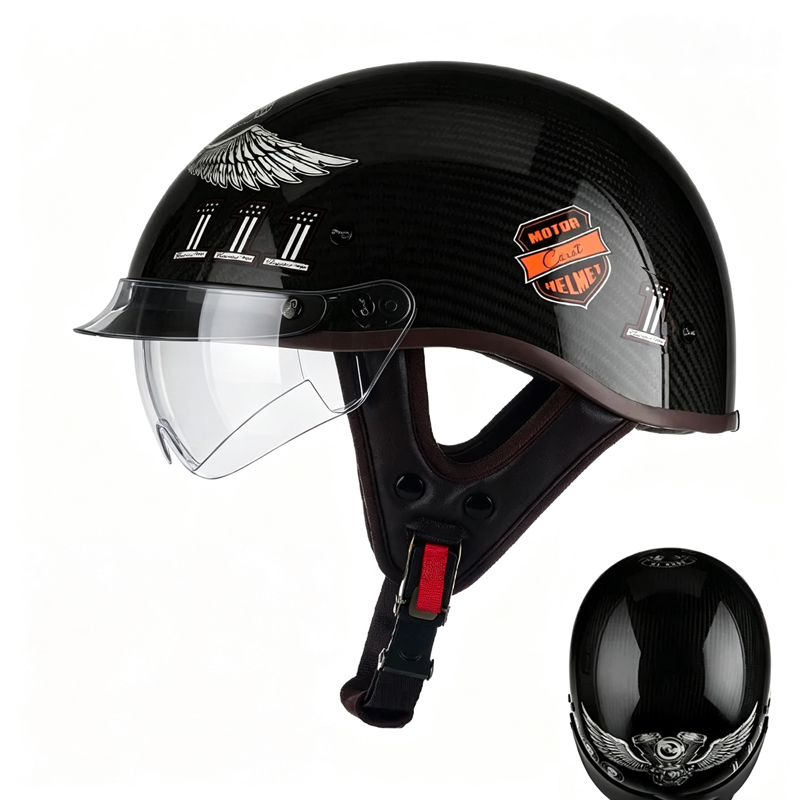 Demi-casque de moto en fibre d - Carbon Fiber Lightweight Motorcycle Helmet avis et prix